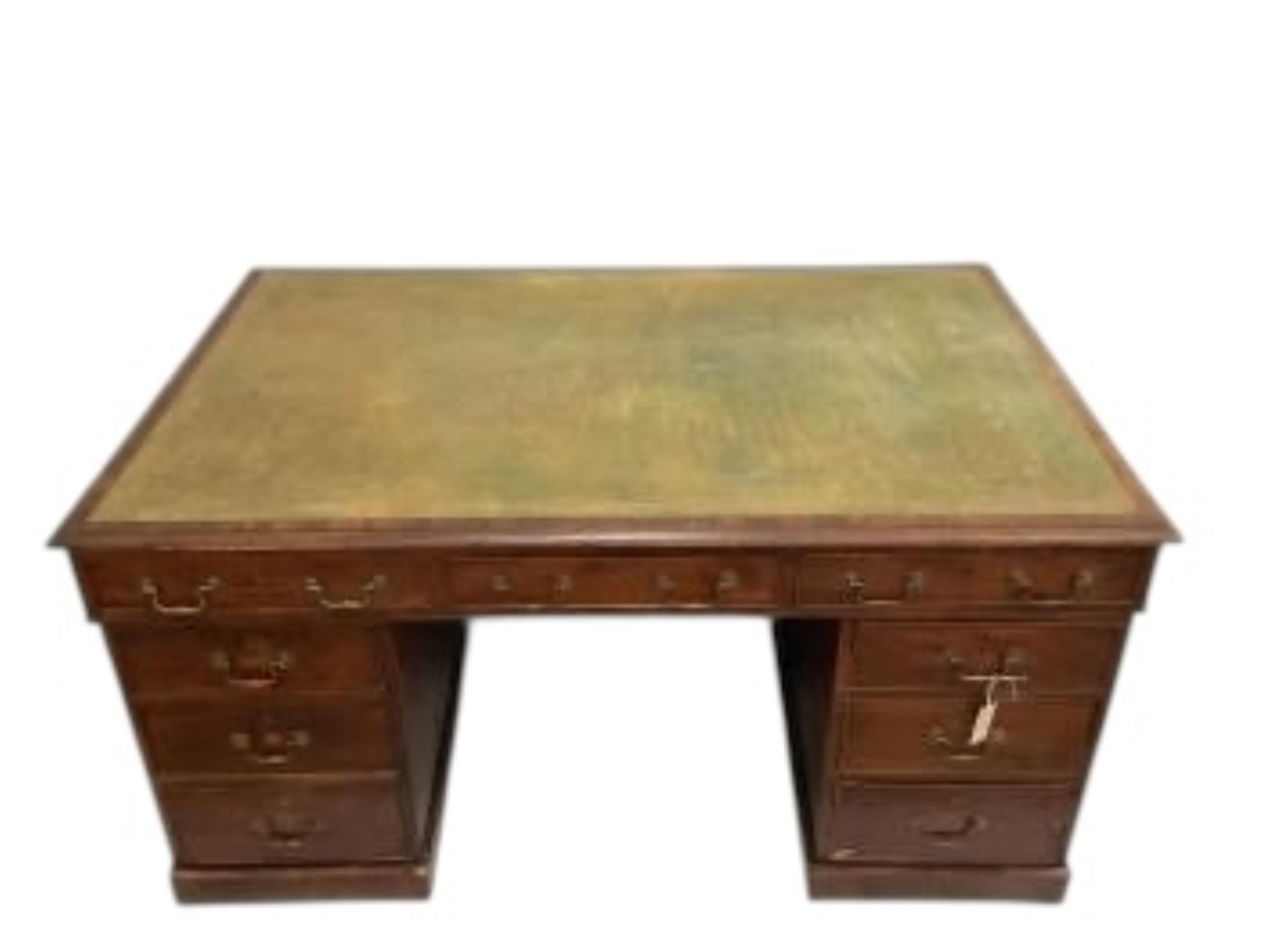 A Victorian mahogany pedestal partner's desk, width 152cm, depth 96cm, height 76cm